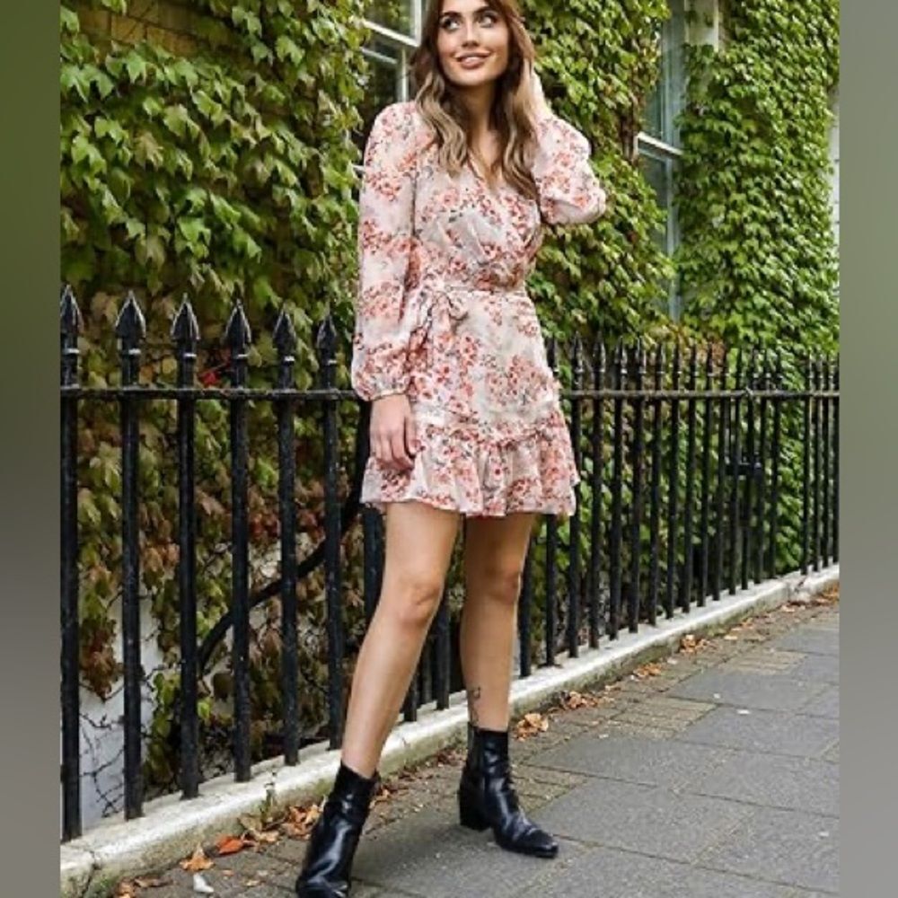 Lovestitch Floral Sheer Flowy Mini Dress S Small Boho Romantic Cottage Romantic